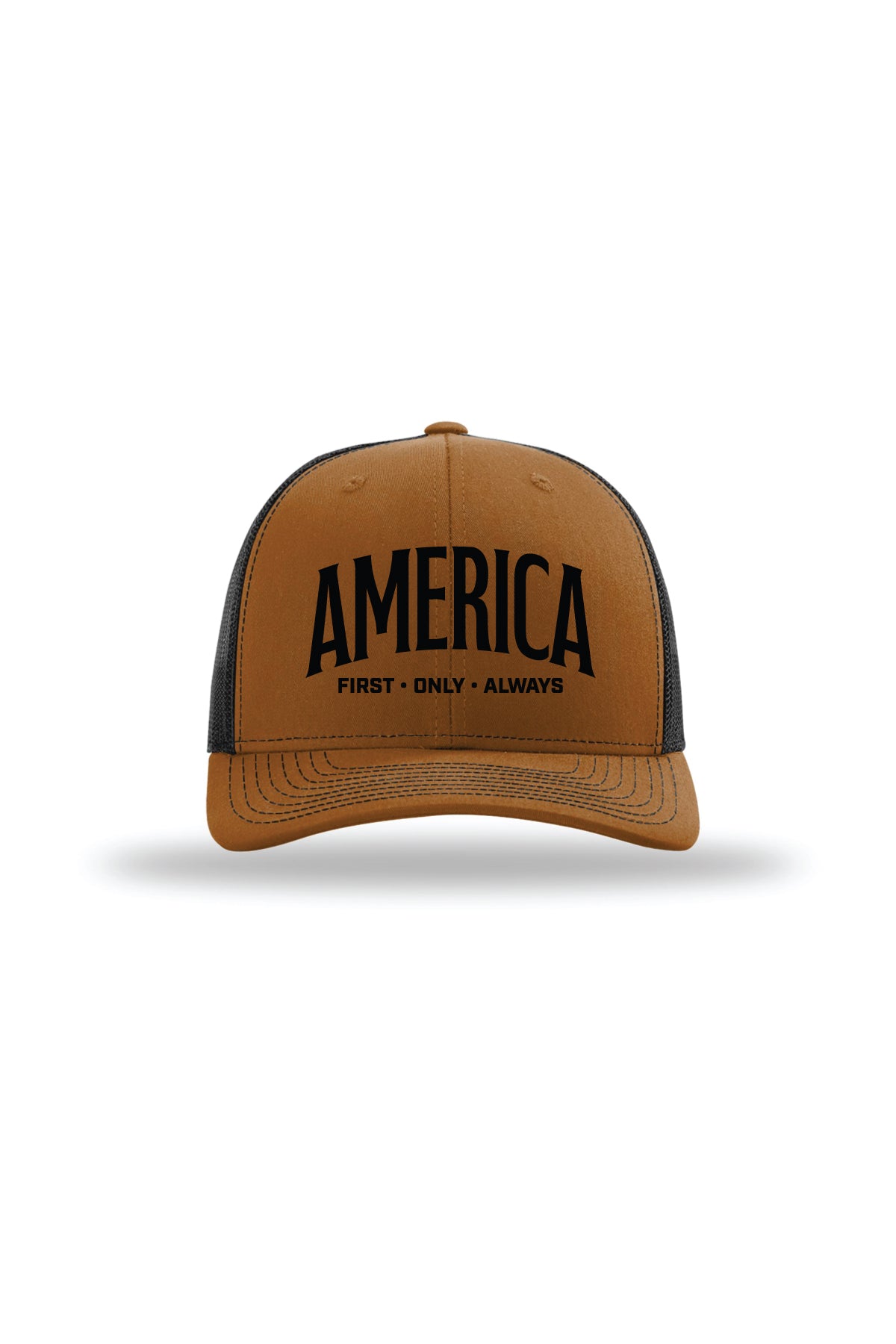 America First Only Always trucker hat caramel black