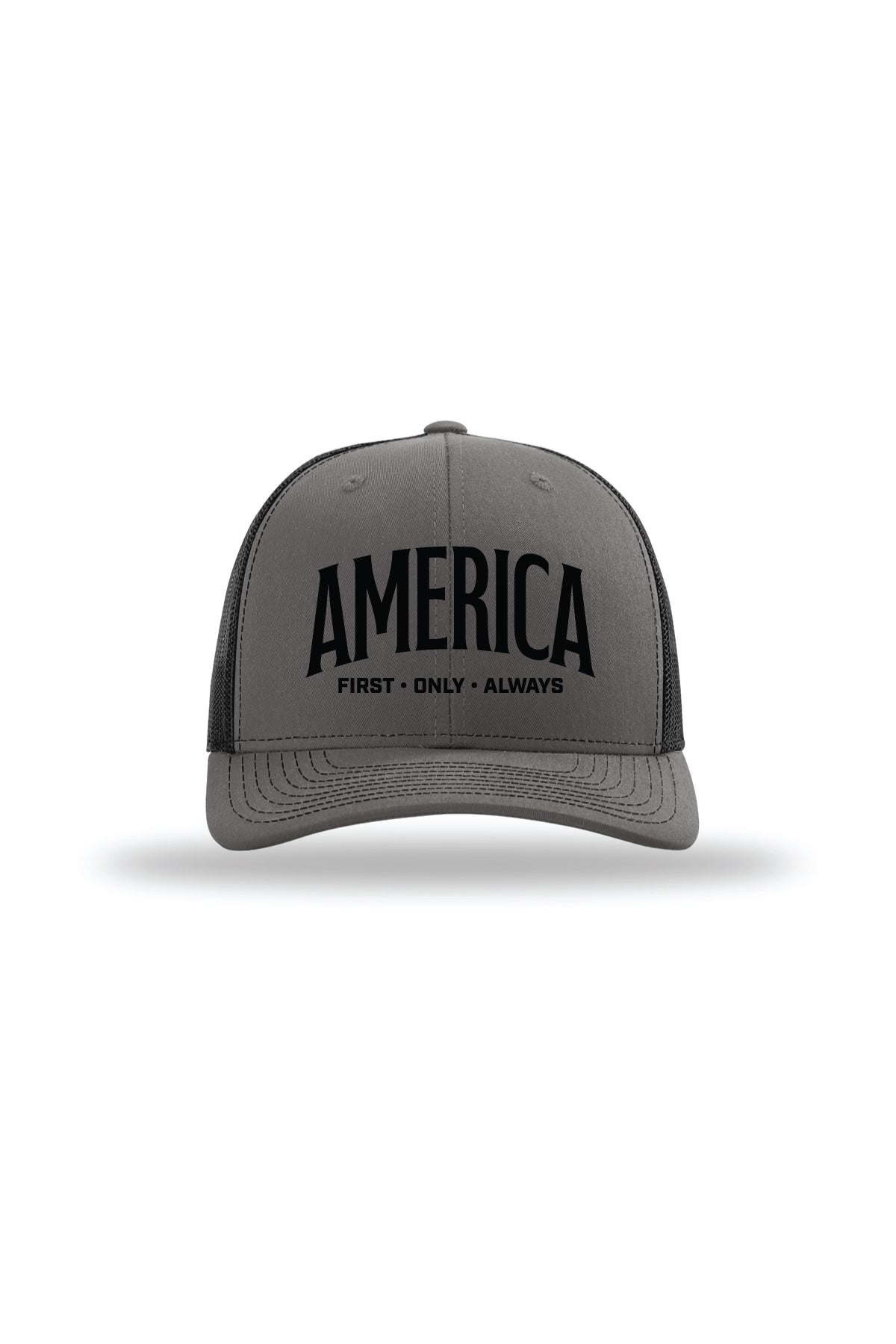 America First Only Always trucker hat charcoal black