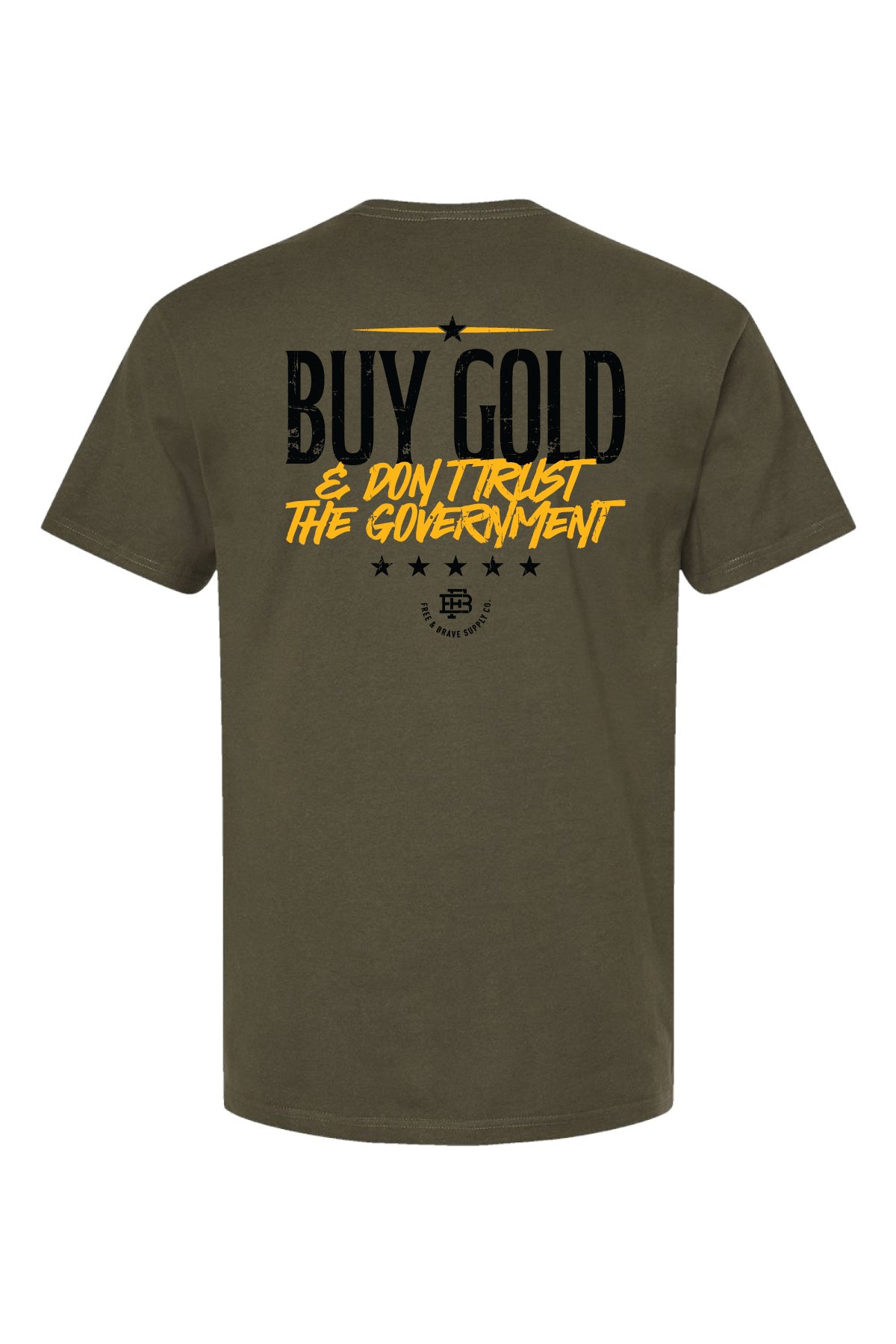 Buy Gold Tee in Military Green, back graphic