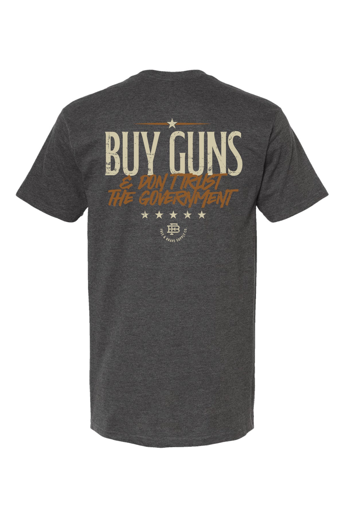 Buy Guns Tee in Heather Charcoal, back graphic