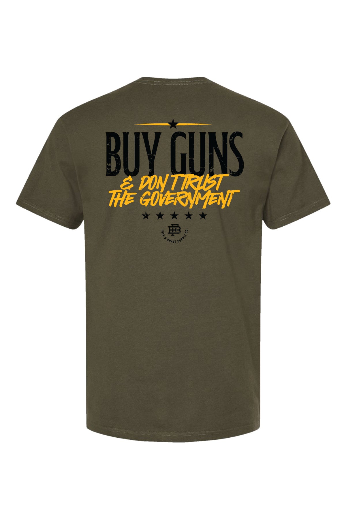 Buy Guns Tee in Military Green, back graphic