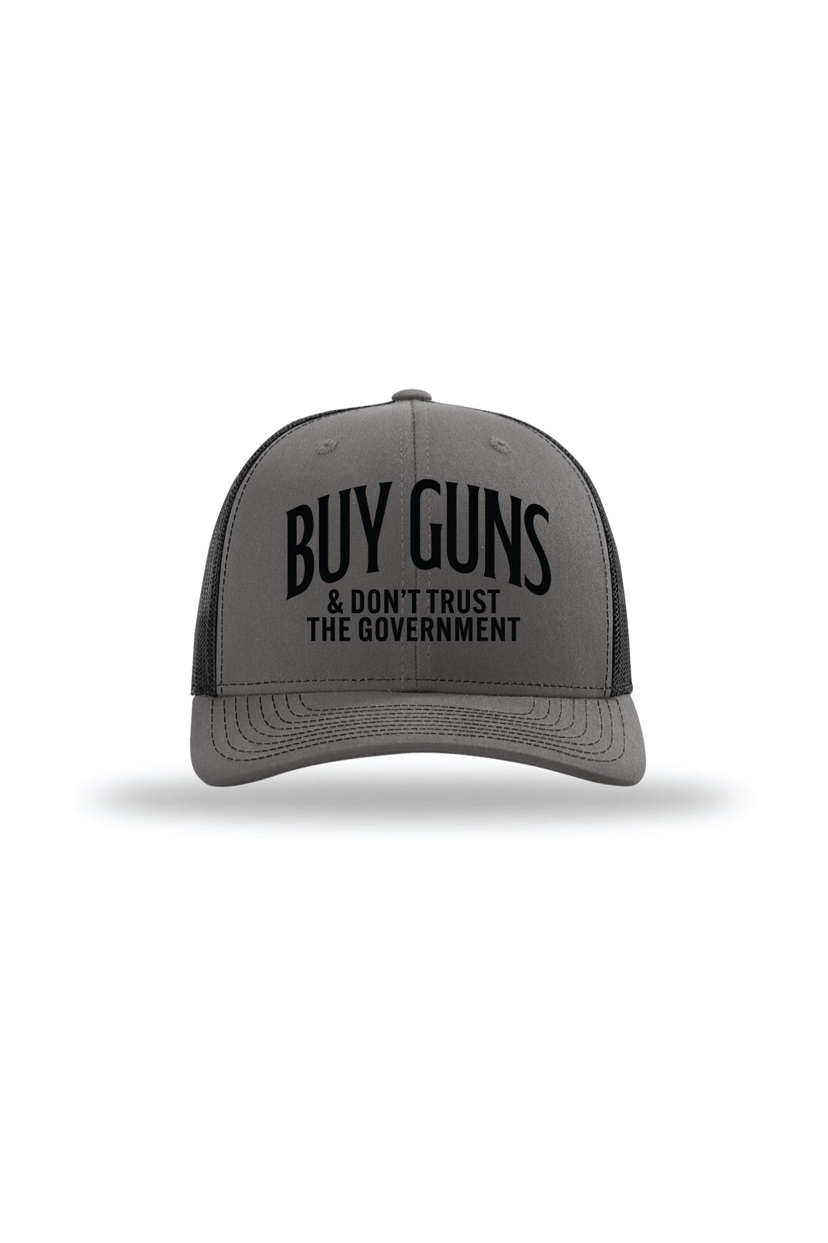 Buy Guns & Don't Trust the Government Trucker Hat in Charcoal/ Black, front view