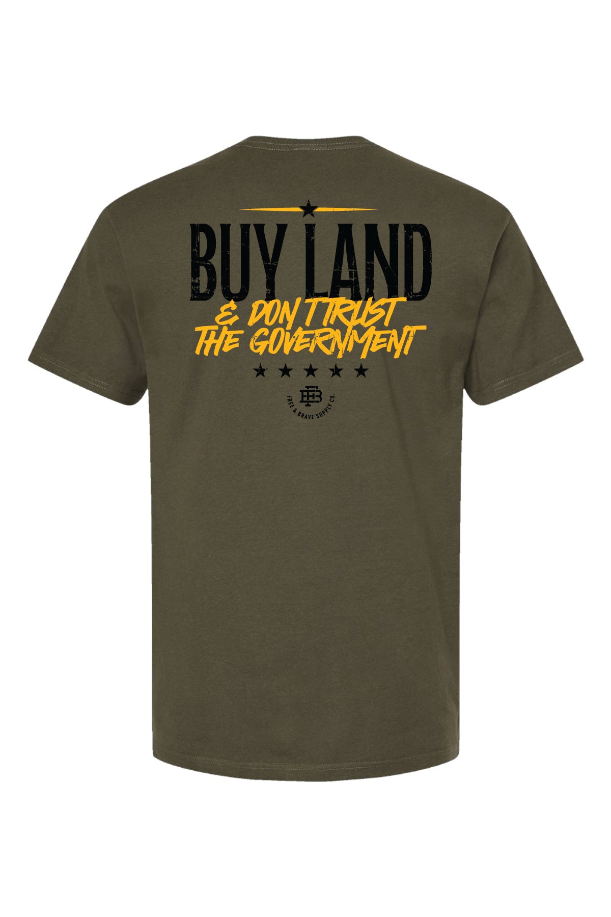 Buy Land Tee in Military Green, back graphic