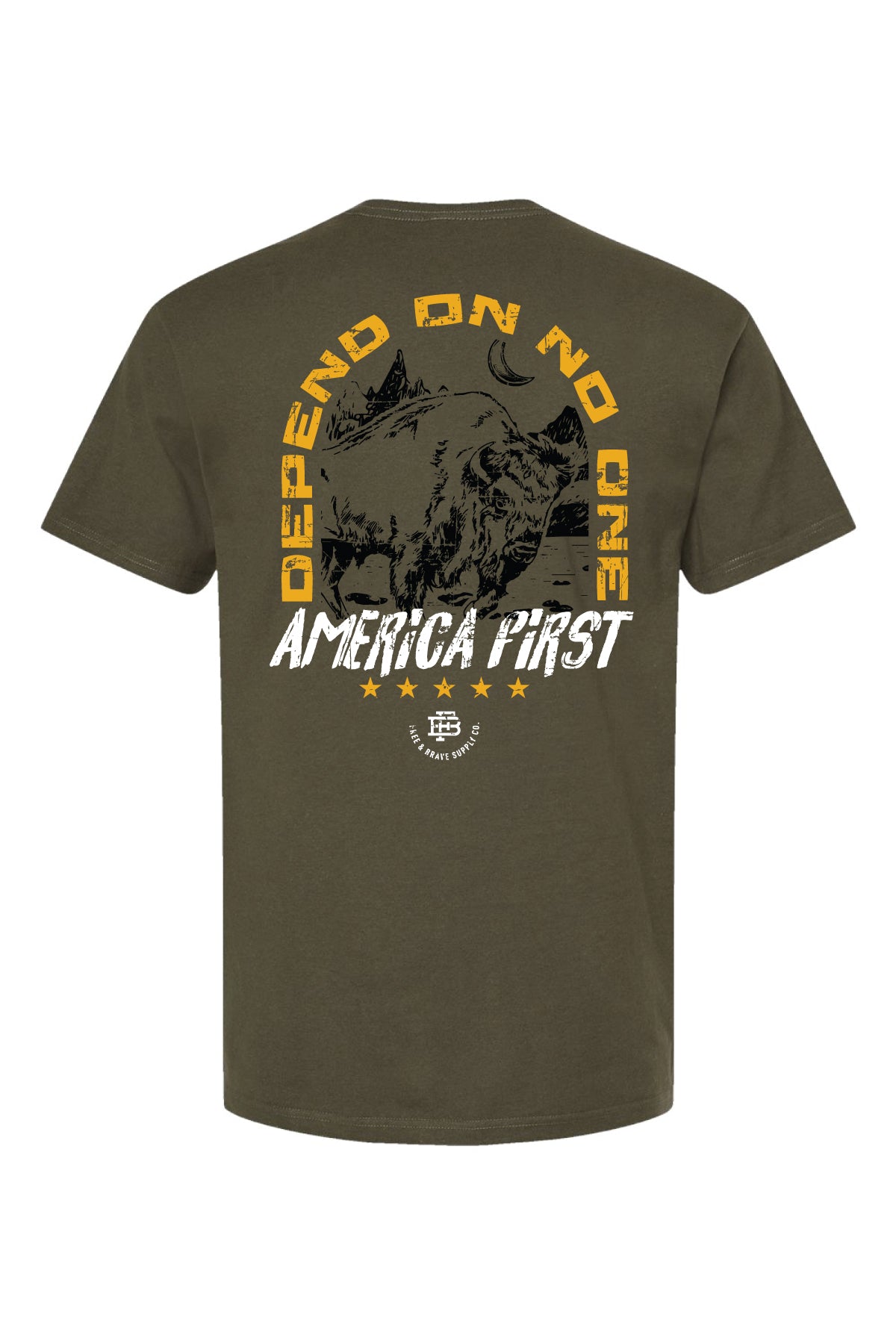 Depend on No One Tee military green back