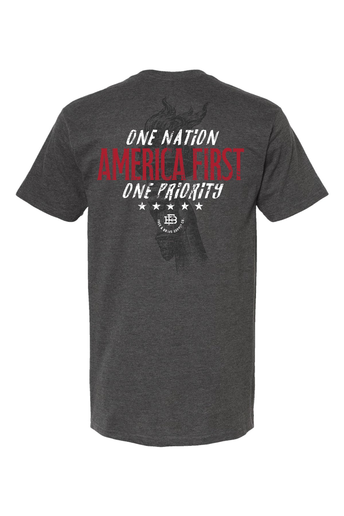 One Nation America First One Priority Tee heather charcoal back
