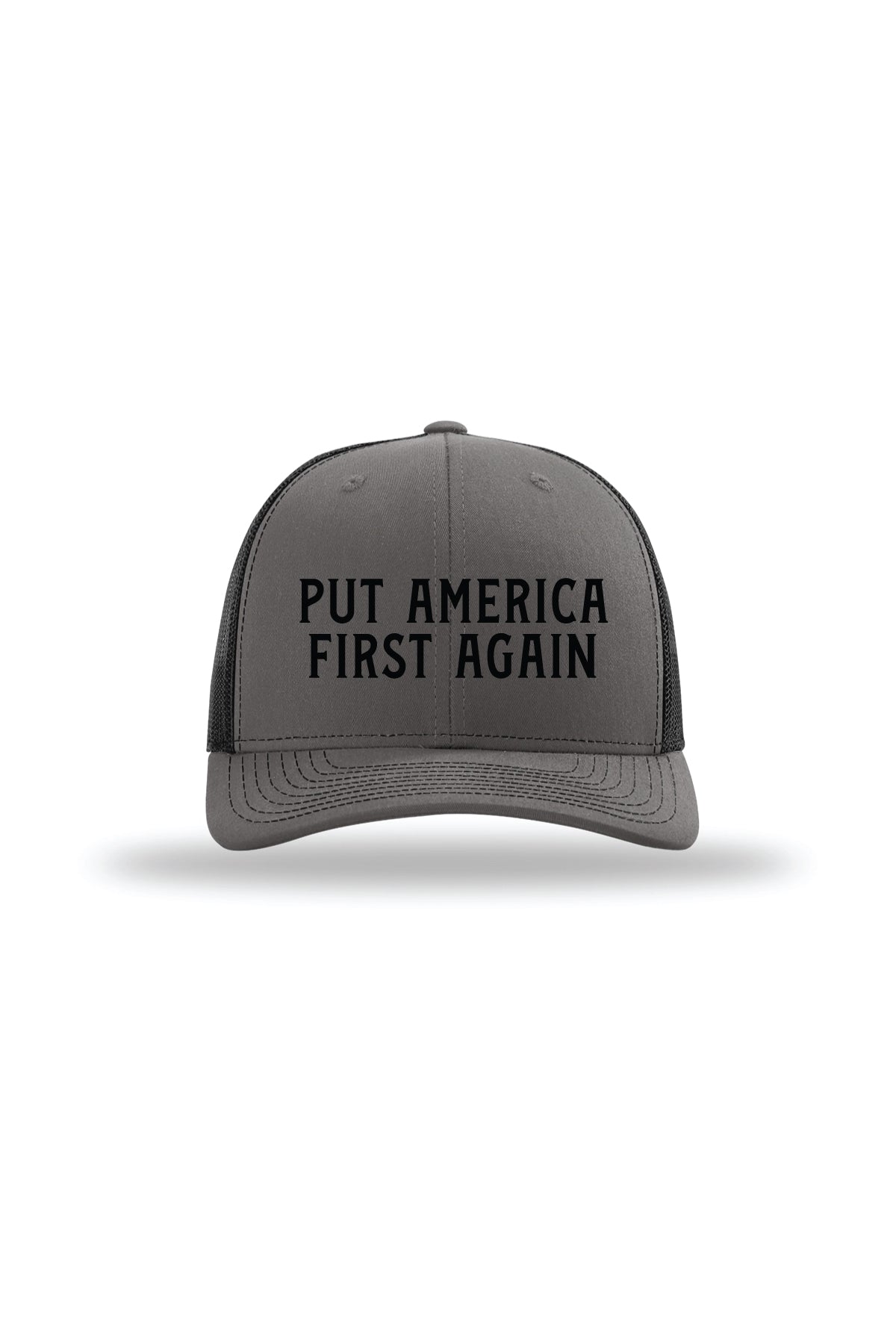 Put America First Again trucker hat charcoal black