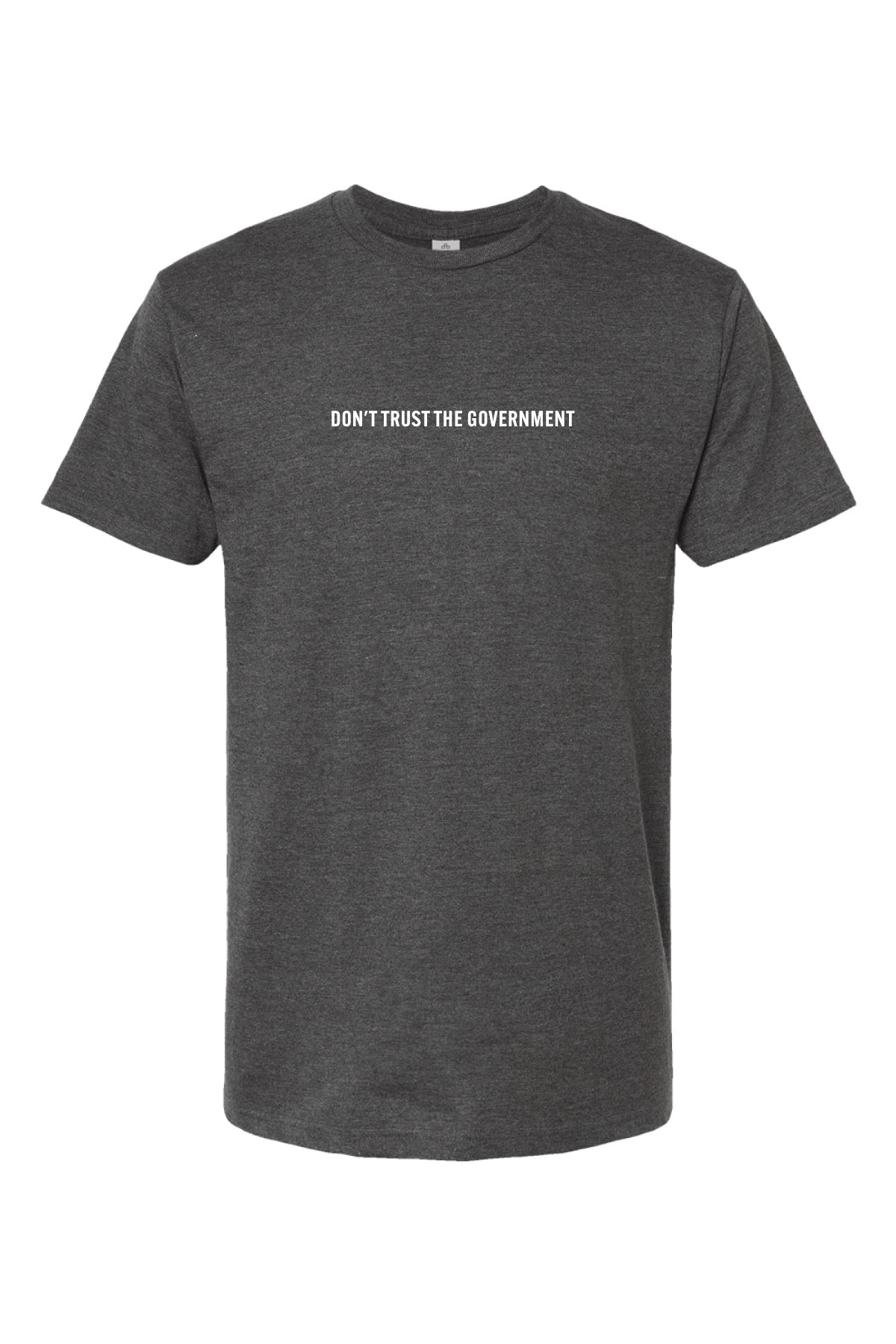Don't Trust the Government Tee in Heather Charcoal, front